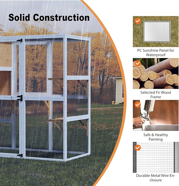 Large Indoor Cat Catio, 4 Tier Outdoor Cat Enclosures House for Cats with Waterroof Roof, 3 Resting Rooms, 3 Platforms, Cats Catio Connect to Window with 2 Large Door, Feral Pet Shelter, White