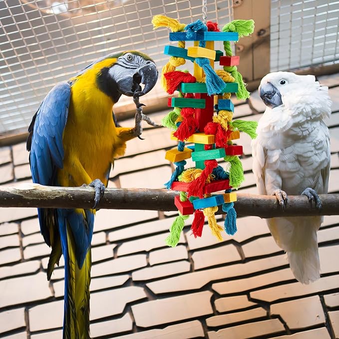 2 Pcs Extra Large Bird Parrot Toy, Multicolored Atural Wooden Bird Chewing Toy Parrot Cage Chewing Toys for Large Medium Macaws Cockatoos African Grey Parrots Birds