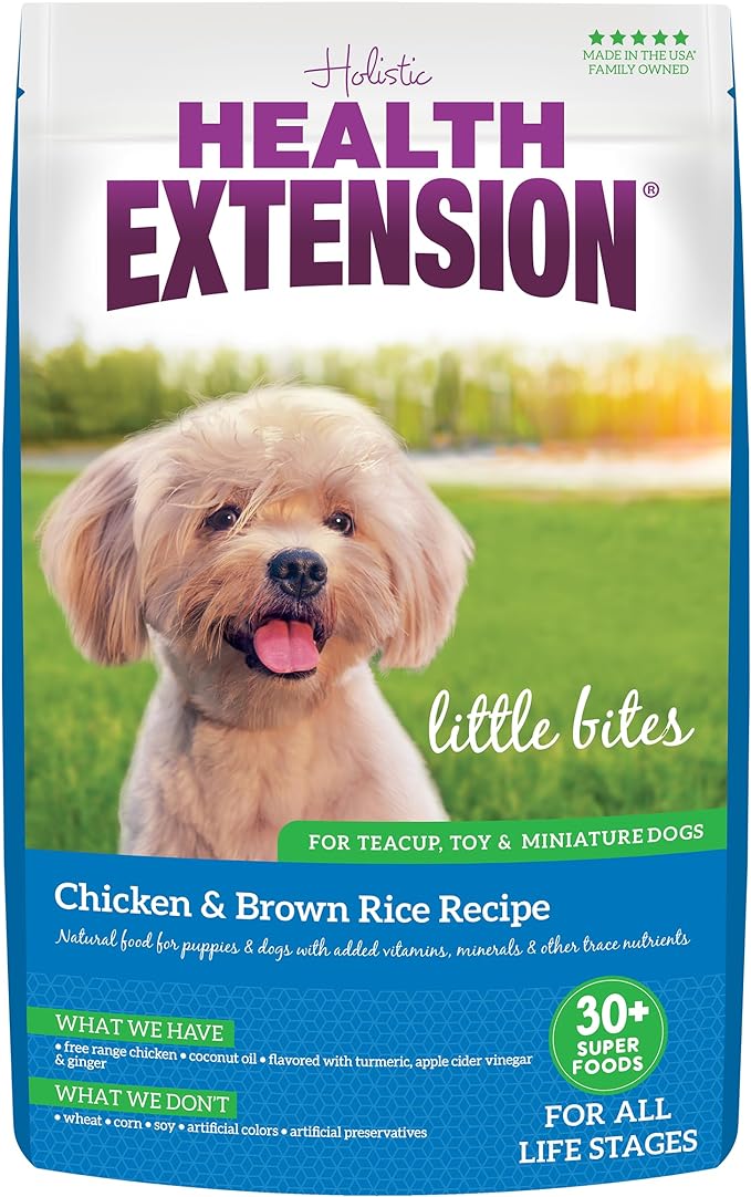 Health Extension Little Bites Dry Dog Food for Toy and Small Breeds, Chicken & Brown Rice Recipe, with Probiotics & Superfoods for Digestion & Coat Health, 18 lb Bag