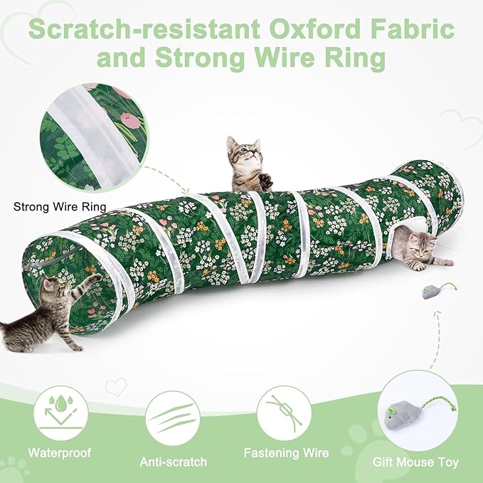 Glittme Cat Tunnel, Cat Tunnels for Indoor Cats, S-Shape Peekaboo Cat Cave with Cat Toys, Foldable Cat Tubes and Tunnels for Cats, Rabbit, Puppy, Guinea Pig