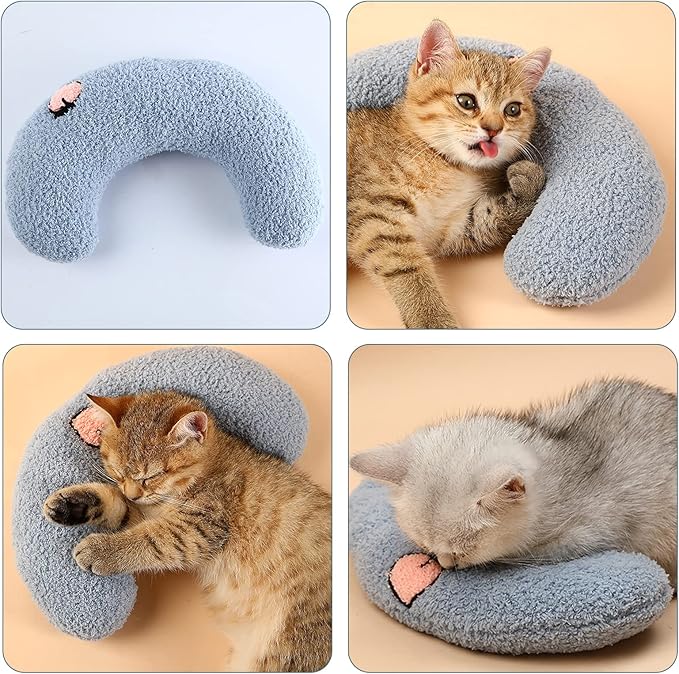 Andiker Pillows for Cats, U Shape Soft Fluffy Cat Pillow for Cat to Lay On Cats Bed Pillow Ultra Soft Pet Pillow for Cat Fluffy Cat Pillows for Indoor Cats and Puppies to Improve Sleep Quality(Blue)