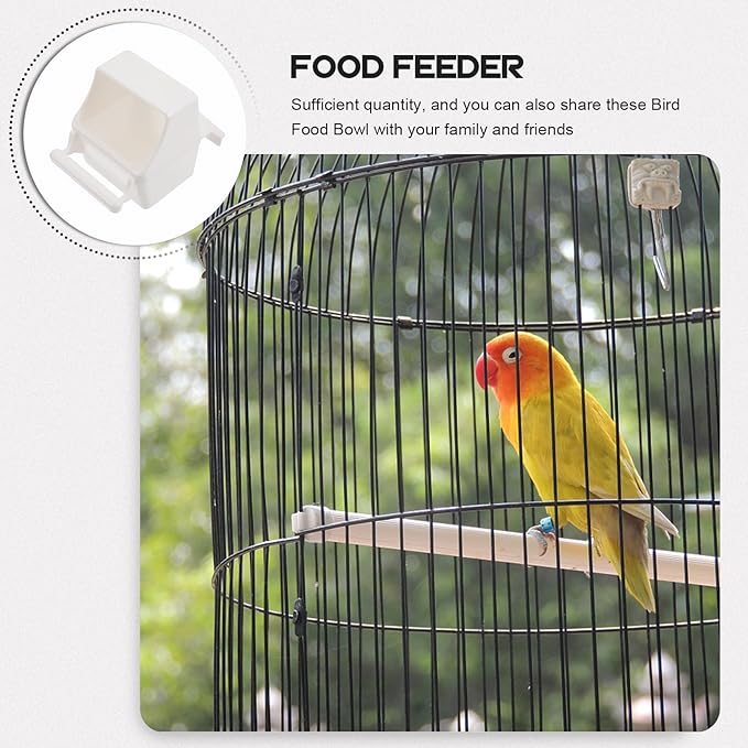 Gadpiparty Parrot Water Bowl and Hanging Bird Food Feeder Set 2Pcs White Plastic Cage Accessory with Spring Door Practical Bird Feeding and Watering Supplies for