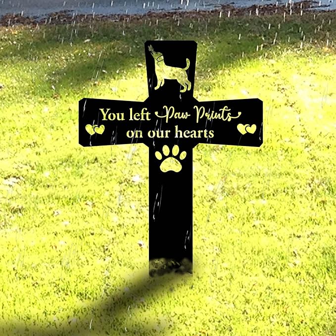 Metal Pet Memorial Garden Decoration – Dog Grave Cross for Outdoor or Indoor Display, Weatherproof Headstone Plaque for Loss of Beloved Pet, 12in Graveyard Tribute Sign