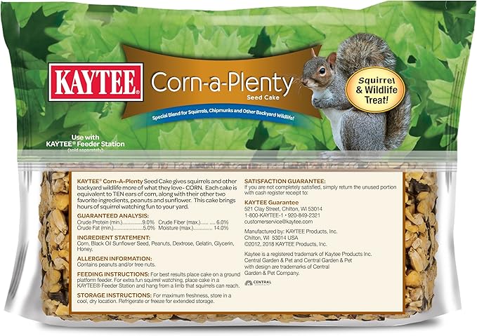 Kaytee Corn-a-Plenty Seed Cake, Food for Wild Squirrels, Chipmunks, Rabbits & Other Backyard Wildlife, 2.5 Pounds, 4 Count