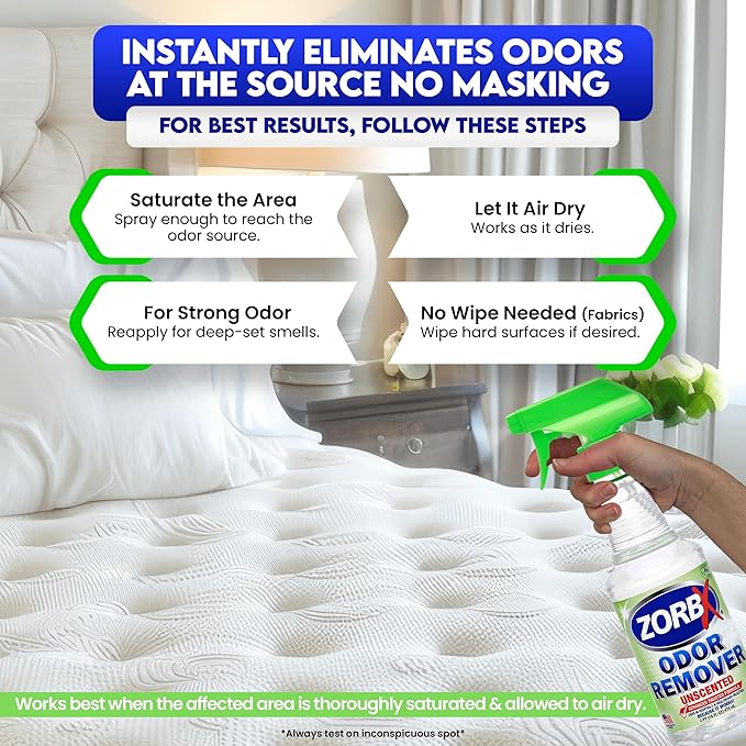 ZORBX Unscented Odor Eliminator for Strong Odor 16 oz - Pack of 2 - Used in Hospitals & Healthcare Facilities - Advanced Trusted Formula, Fast-Acting Odor Remover Spray for Dog, Cat, House & Carpet