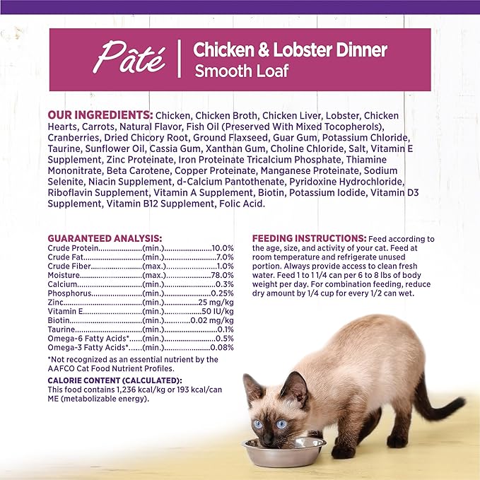 Wellness Complete Health Pate Adult Wet Cat Food, Natural, Protein-Rich, Grain Free, 5.5 Ounce, 24 Pack, (Chicken & Lobster)