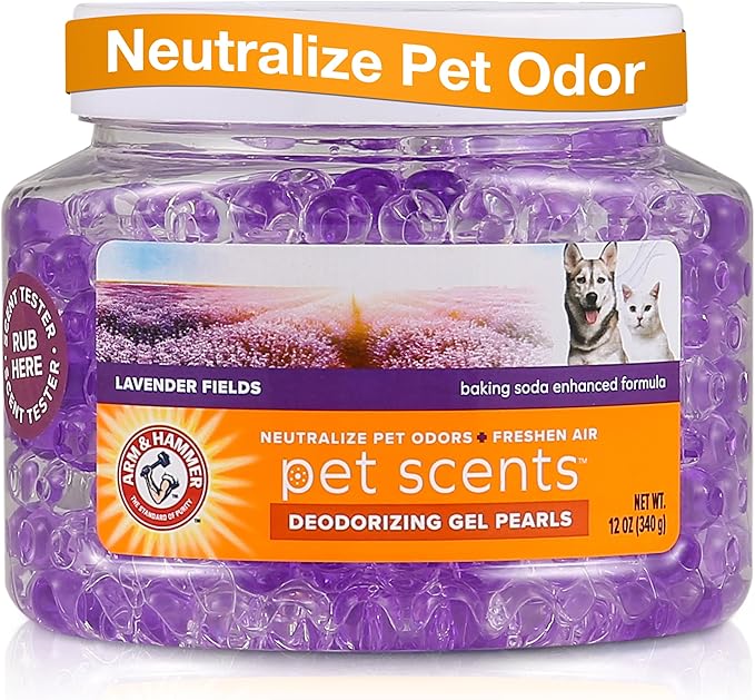 Arm & Hammer for Pets Air Care Pet Scents Deodorizing Gel Beads, Pet Odor Eliminator for Rooms Closets and Small Spaces with Long Lasting Odor Control, Lavender Fields Scent, 12 oz