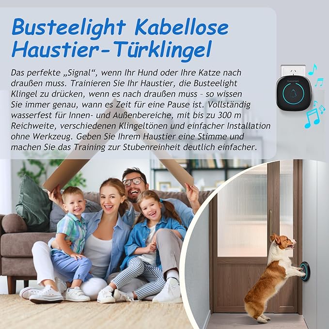 Soft Ring Blk Dog Bells to Go Outside - Wireless Dog Door Bell with 1000ft Range, 60 Melodies, LED, Waterproof Potty Training Bell for Dogs - Dog Door Bells for Potty Training(2 Receivers & 1 Bell)