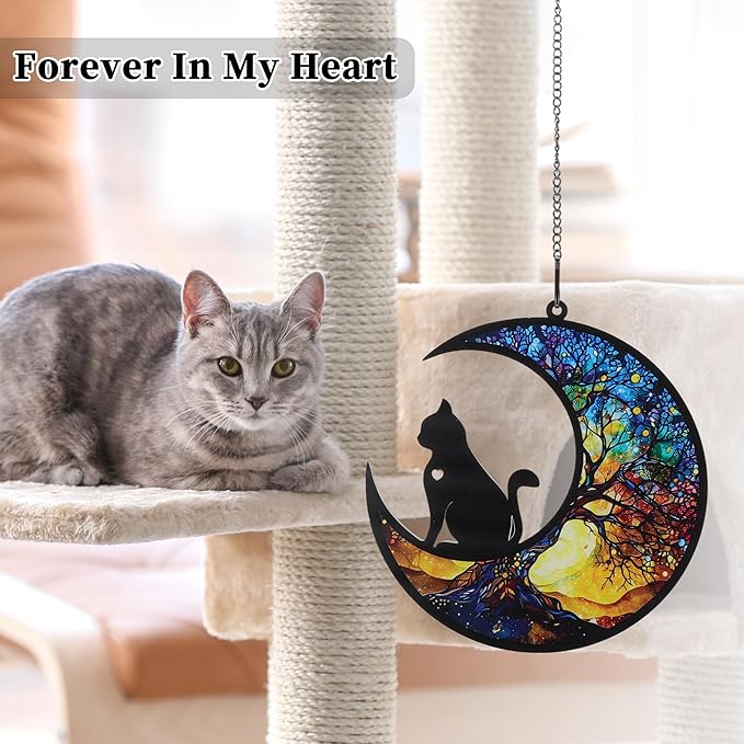 Cat Memorial Gifts, Life Tree Design Cat Angel Memorial Suncatcher with Sympathy Card, Sympathy Gift for Loss of Cats, Colorful