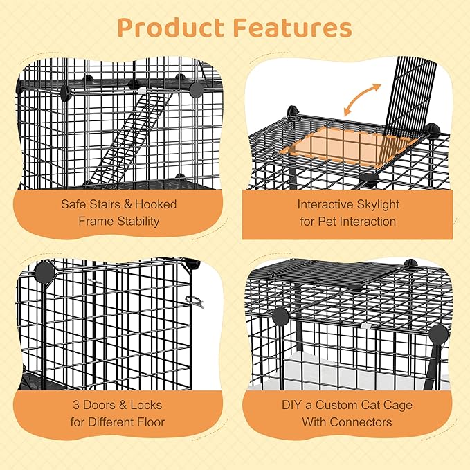 ZENY 4-Tier Cat Cage Indoor Cat Enclosures DIY Cat Playpen Detachable Metal Wire Kennels with Extra Large Hammock for Cats, Ferret, Chinchilla, Rabbit or Small Animals