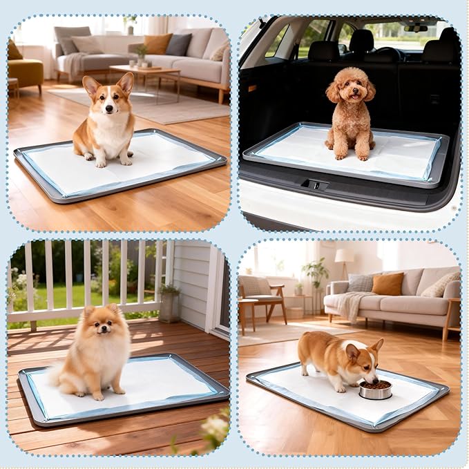 Pee Pad Holder for Dogs,25 x 36 Inch Dog Potty Tray with Clips Silicone Dog Puppy Pad Tray,Non-Slip Leak-Proof High Edge Puppy Pee Tray Mat for Home Floor Protection