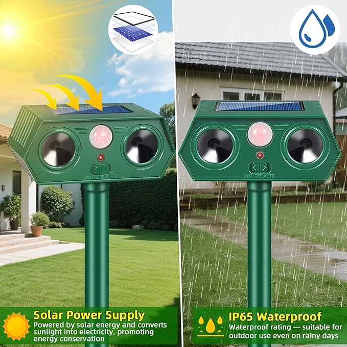 2026 New Racoon Squirrel Sonic Fortress Pro Cat Repellent Outdoor, Solar Ultrasonic Animal Repeller Deer Deterrent with Motion Sensor to Scare Rabbit Skunk Dog Coyote Out of Garden Farm Yard(4Pack)