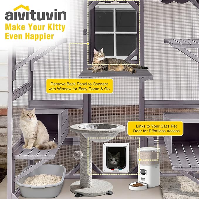 Aivituvin Catio Outdoor Cat Enclosure Large Cat House for Mulitiple Cats Walk in Kitty Cage with Tarp Roof 70"