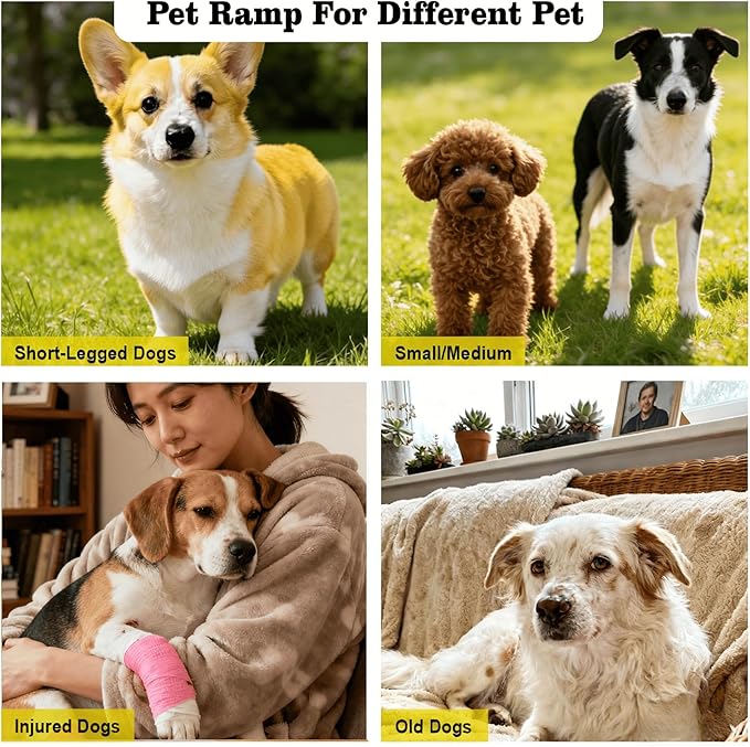 Dog Ramp for Bed& Couches – 4 Heights up to 18.31", Anti-Slip, Portable, Supports 100 lbs – Easy-Clean Pet Stairs for Small & Senior Dogs