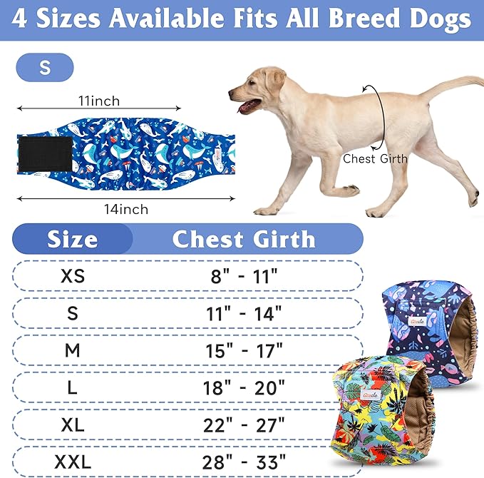 5 Pack Dog Diapers Male Reusable, Premium Belly Bands for Male Dogs, High Absorbing Dog Pee Wraps for Doggie in Incontinence or Excitable Urination and Training Hawaii L