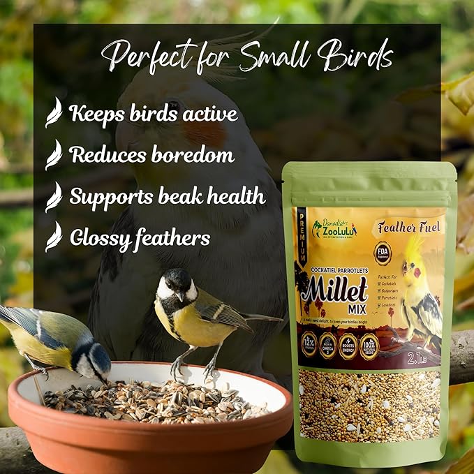 Danodia's Zoolulu Premium Cockatiel & Parrotlet Millet Mix (950g/2 lbs) | Premium Bird Food Blend for Cockatiels, Budgerigars, Parrotlets & Lovebirds | Daily Feeding Blend
