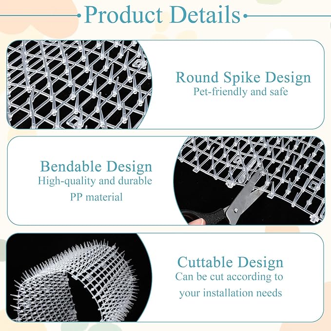 13FT Scat Mat for Cat, Cat Deterrent Mat with Spikes for Indoor & Outdoor Use Humane Cats Repellent Fence to Keep Animal and Dog Away from Furniture Plants Yard Garden