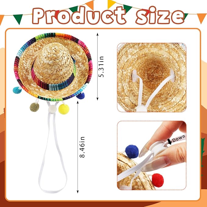 Sombrero Cat Hat for Cats Mexican Fiesta, Mini Sombrero Hat for Cat Cinco de Mayo Party Supplies Funny Sombrero Mexican Style Hats Headwear for Small Puppy Cats Costume Cute Sombrero