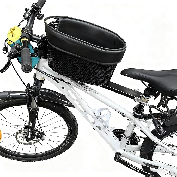 Bike Dog Carrier for Small Dogs – Quick Release Front Bicycle Pet Basket with Inner Safety Leash, Reinforced Support Bar, Fits Most Bikes & E-Bikes(Under 15 pounds)