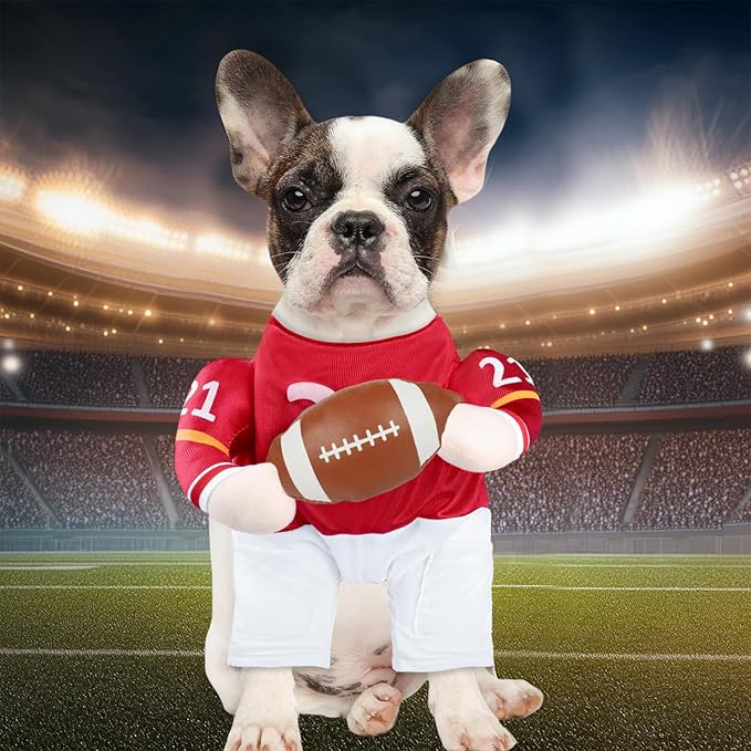DELIFUR Football Player Dog Costume - Adjustable Funny Halloween Costume for Small Dog (Football, Small)
