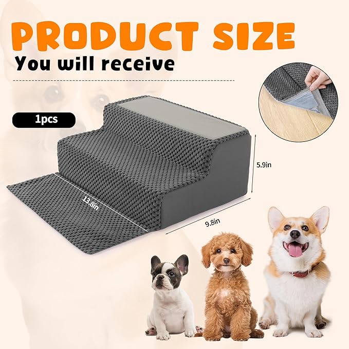 ROYALAY Stair Wedges for Small Dogs, Crystal Velvet Ramps for Dogs Over Stairs, Pet Ramp to Get on Bed with Strong Support for Injured & Aged Pets, 1 pcs