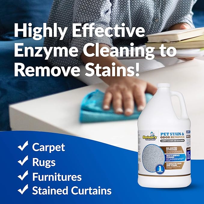 Sheiner's Pet Urine Enzyme Cleaner & Pet Stain & Odor Remover, Advanced Enzymatic Cleaner Solution for Carpets, Rugs, Upholstery & Multi-Surfaces, Safe for Pets & Kids. (128 oz)