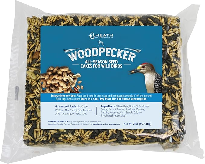 Heath SC-32-5: 2-Pound Premium Woodpecker Seed Cake with Black Oil Sunflower Seeds to Attract Woodpeckers - 5-Pack Case