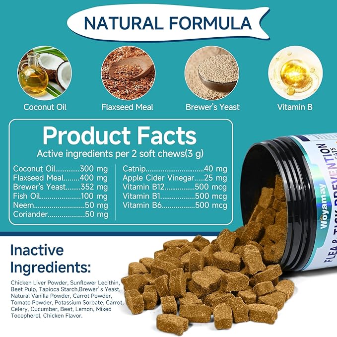 Natural Flea & Tick Prevention Bundle for Cats & Dogs, 200 Chews + Drops 4-in-1 Herbal Drops, Supports Skin, Coat, Digestion & Immunity, Gentle Daily Flea Treatment for Multi-Pet Homes