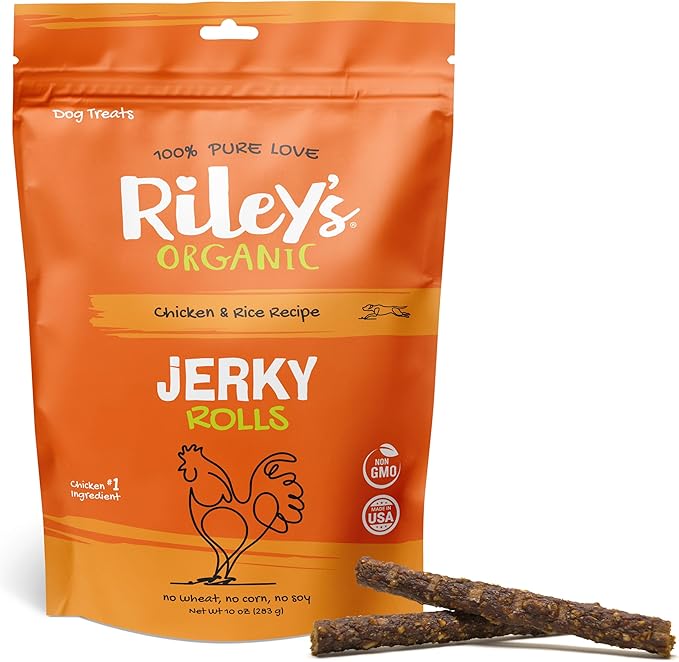 Riley's Rice & Chicken Jerky Dog Treats - Non-GMO, High Protein, All Natural Dog Chews - Training Treats for Small & Large Dogs - Easy to Break into Bite-Sized Pieces - 10oz