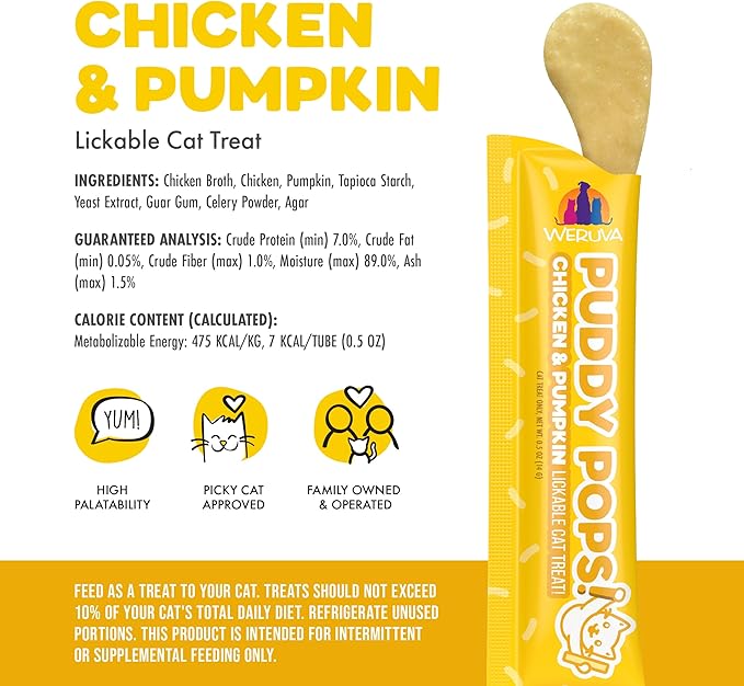 Weruva Puddy Pops, Chicken and Pumpkin Lickable Cat Treats, 0.5oz Tube, Pack of 5