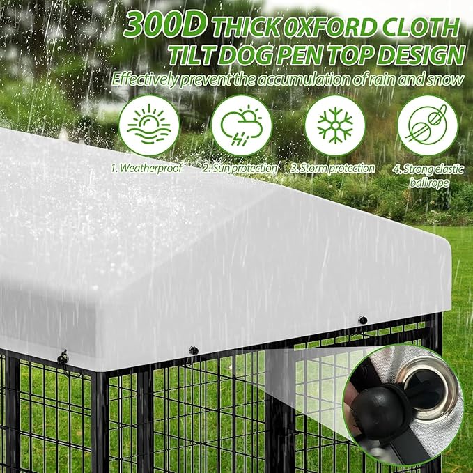 ROOMTEC Heavy Duty Outdoor Dog Kennel with Rotating Bowls, 8 x 4 x 5.6-ft