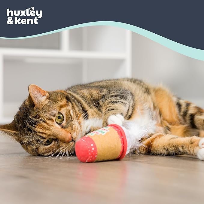 Huxley & Kent Plush Cat Toy - Holiday Interactive Catnip Toy for Cats & Kittens - Soft with Crinkle & Catnip - Fun Indoor Play - Latte My Way