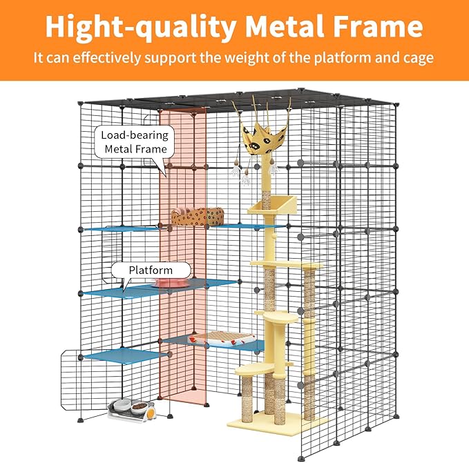 Oneluck 5-Tier Extra Large Cat Cages Indoor, 69 Inch Enclosure, Catio DIY Cat Playpen Detachable Metal Wire Kennels Cat Crate Exercise Place Ideal for 1-4 Cats