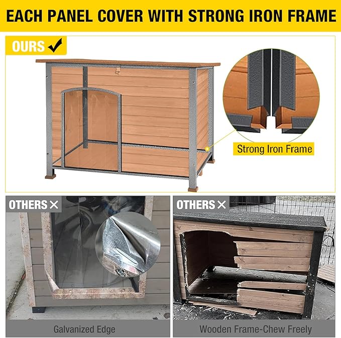 Aivituvin Dog House Outdoor Heated Dog Kennel with Insulated Liner All-Around Iron Frame Large Dog Cage for Small & Medium & Large Dogs,Waterproof