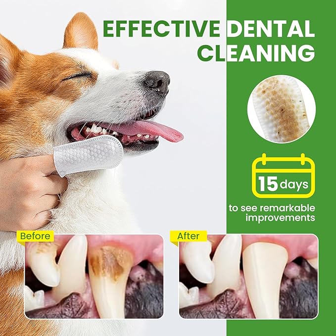 Pet Teeth Cleaning Wipes for Dogs & Cats, Pet Dental Finger Wipes for Dogs, No-Rinse Dog Toothbrush Toothpaste to Reduce Plaque & Tartar, Disposable Dog Tooth Brushing Kit - Mint Flavor - 50 Count