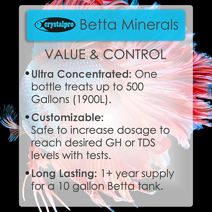 Betta Minerals for Betta Fish Health - Reduces Stress - Boosts Protective Coat - Aquarium Mineralizer (4.2 Oz (125ml))