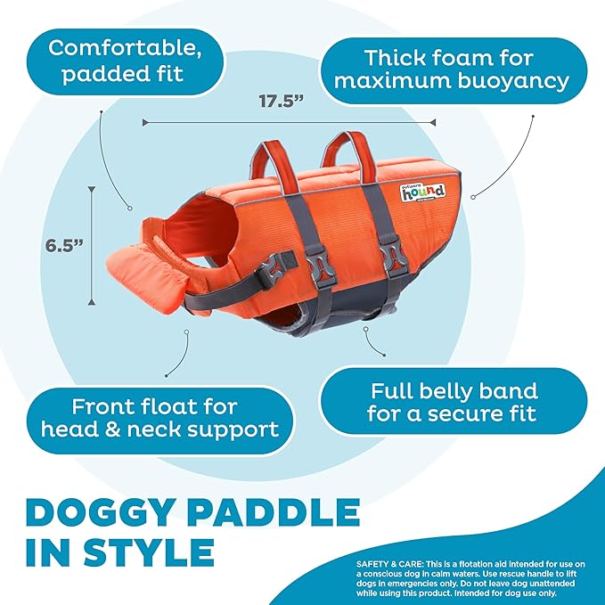 Outward Hound Granby Splash Orange Dog Life Jacket,Large,(Pack of 12)