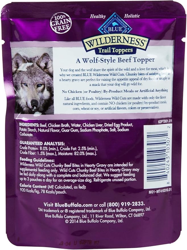 Blue Buffalo Wilderness Trail Toppers Chunky Beef Bites in Hearty Gravy Wet Dog Food, 3 oz., Case of 24