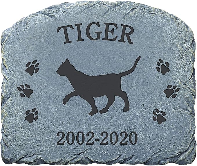 Let's Make Memories Personalized Pet Memorial Stone - Cat Loss Sympathy - Display on Metal Easel - Laser Engraved Indoor/Outdoor Resin Garden Stone - Grave Marker Headstone for Cat