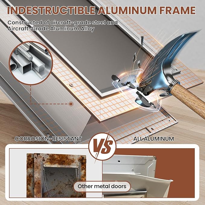3-Flaps Insulated Dog Door for Wall, Rust Proof Aluminum Alloy Medium Doggy Door, Heavy Duty Pet Door with Dual Lock, Extreme Weather Doggie Door for Interior Exterior Wall, Pets Up to 45LB