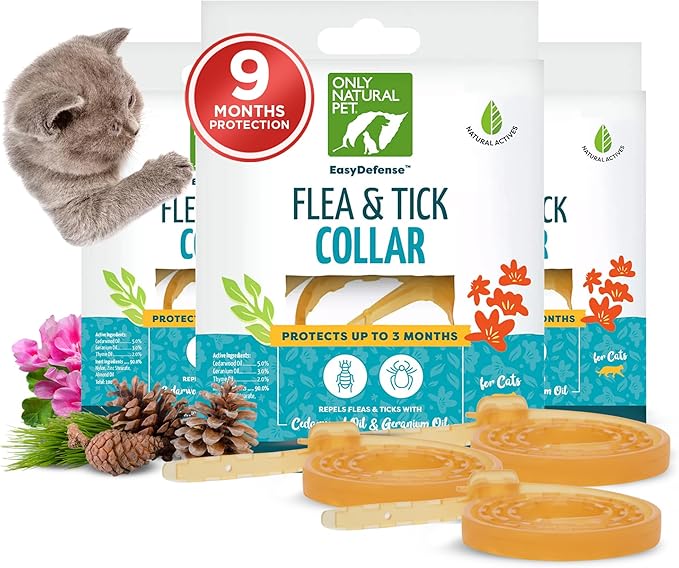 Only Natural Pet EasyDefense Non-Toxic Flea & Tick Cat Collar. Single Collar Protects for 3 Months(Pack of 3)