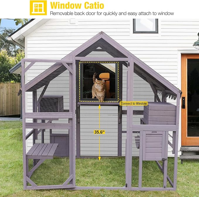 Aivituvin Catio Large Walk in Outdoor Cat Enclosure with Removable Back Door for Window and Pet Door Connection 55" D