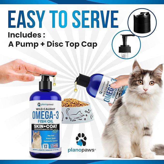 Omega 3 Fish Oil for Cats - Better Than Salmon Oil - Kitten & Cat Vitamins and Supplements - Cat Dandruff Treatment - Liquid Fish Oil for Pets - Shedding Support - Cat Health Supplies for All Ages