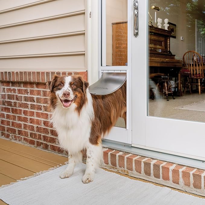 PetSafe 2-Piece Sliding Glass Pet Door - No-Cut DIY Install Doggy Door for Renters - Aluminum Frame - Adjustable Height 75 7/8" to 81" - Ideal for Large Dogs Up to 100 lbs
