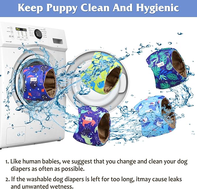 5 Pack Dog Diapers Male Reusable, Premium Belly Bands for Male Dogs, High Absorbing Male Dog Pee Wraps for Doggie in Incontinence or Excitable Urination and Training Dinosaur L