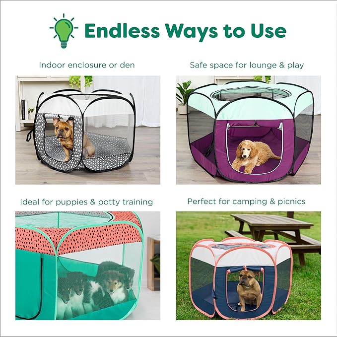 Furhaven Portable Dog Playpen Cat Tent, Pet Playground,Kennel Foldable Indoor Outdoor Zippered Puppy Crate - Gray Pebbles, Large