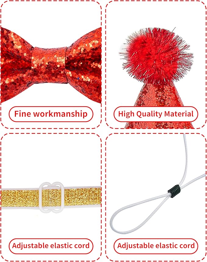 PET SHOW 20 Pack Mini Small Dog Birthday Hats Collar Bowties Glitter Set Adjustable Cat Party Headband and Bow Ties with Elastic Straps for Stuffed Animals Puppy Kitten Pet Costume Accessories