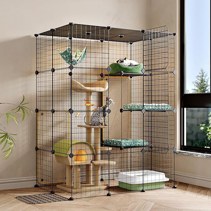 Oneluck 4-Tier Large Cat Cage Enclosure Indoor DIY Playpen Detachable Metal Wire Kennels Crate 2x3x4 Large Exercise Place Ideal for 1-3 Cats