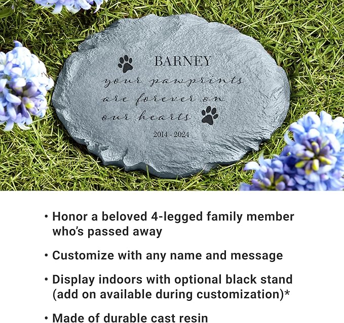 Let's Make Memories Personalized Cat or Dog Memorial Garden Stone - Pawprints - in Loving Memory