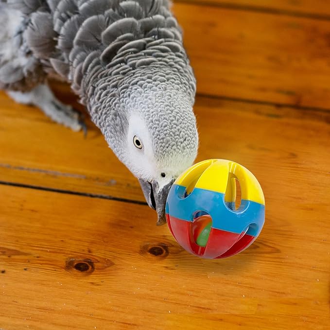 SIMENA Parrot Ball Toy with Bell, Cage Hanging Accessories for Medium to Large Birds, Interactive Toys for Birds, Cat Ball Toy (Globe, Set of 1)
